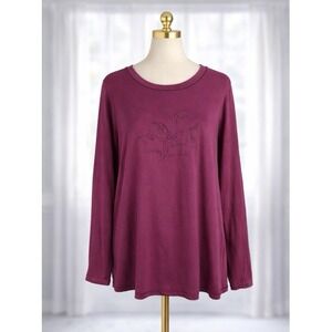 Eddie Bauer Luxe 100% Pima Cotton Popover Knit Top Berry Pink Embroidered XXL